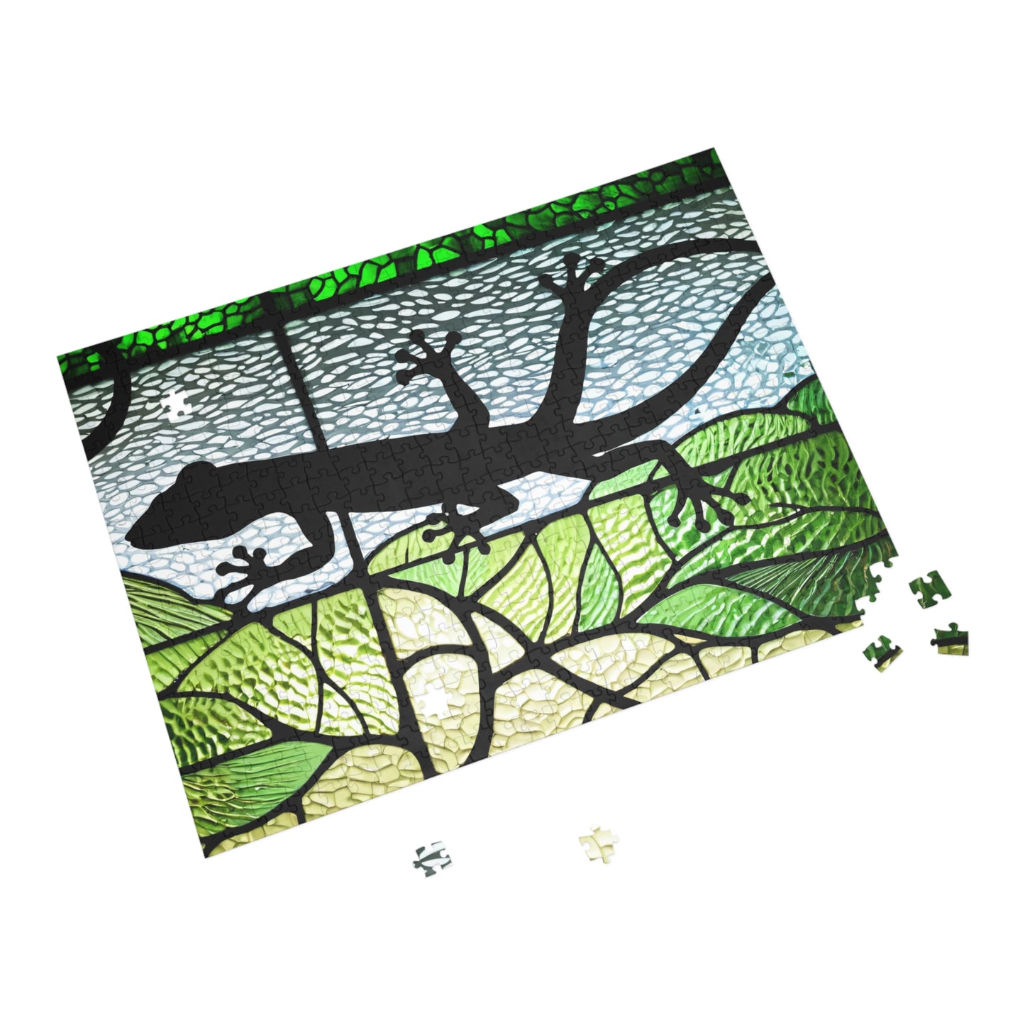 Jigsaw Puzzle, Lizard Silhouette Stained Glass Window, Animal Lover Gift, Relaxation Activity, Home Decor, Unique Birthday Present