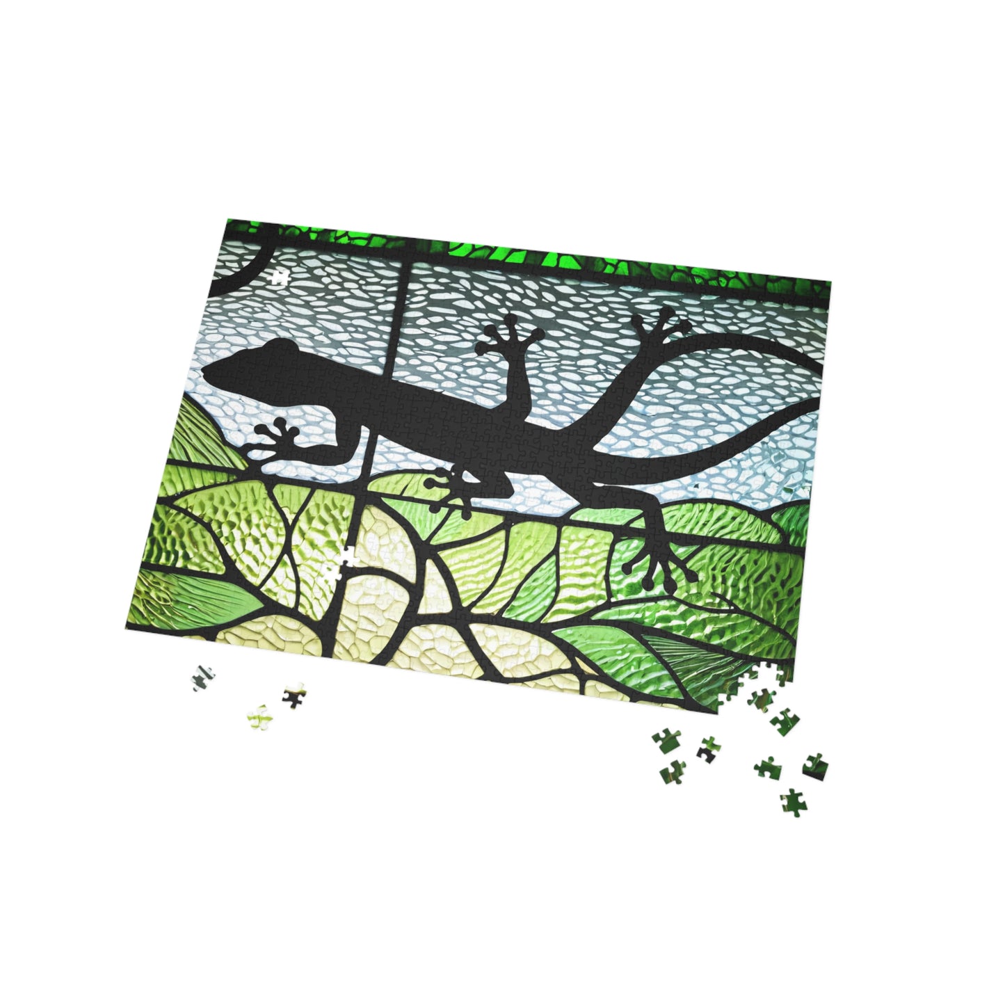 Jigsaw Puzzle, Lizard Silhouette Stained Glass Window, Animal Lover Gift, Relaxation Activity, Home Decor, Unique Birthday Present